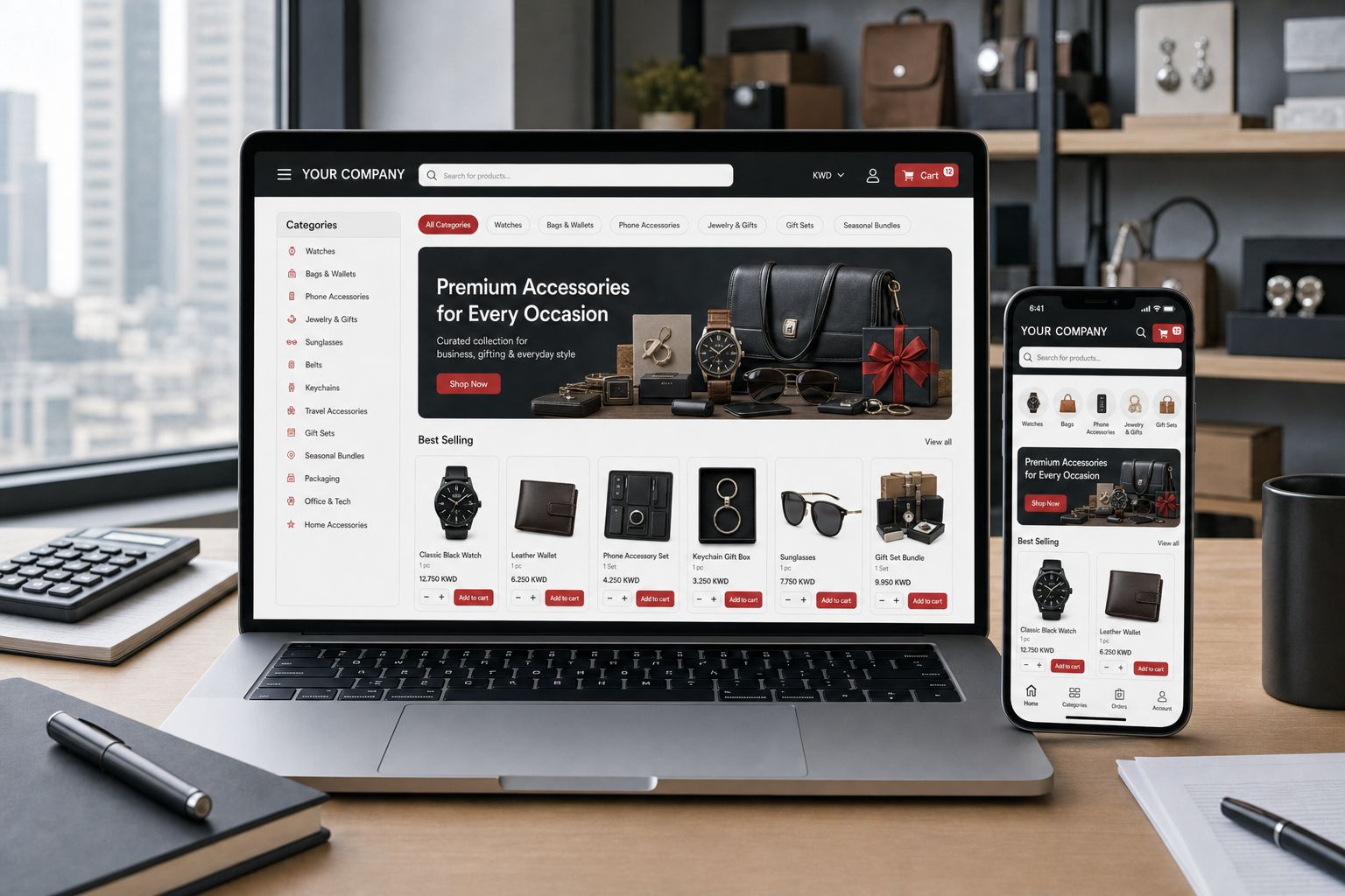 A fast storefront for varied accessories.
